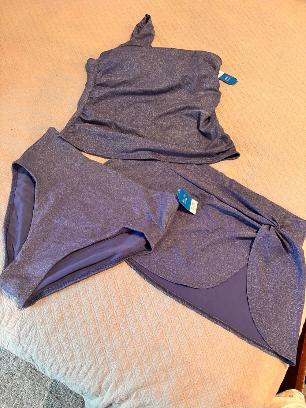 Lands' End Mediterranean Blue Shimmer Three-Piece Bandeau Swim Set